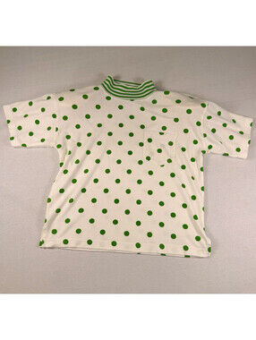 VTG Petite Projections Polka Dot Polo Shirt Green Striped